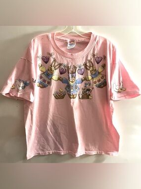 Vintage 1990s XL Ladies Pink Bunny Graphic Tee - Grannycore